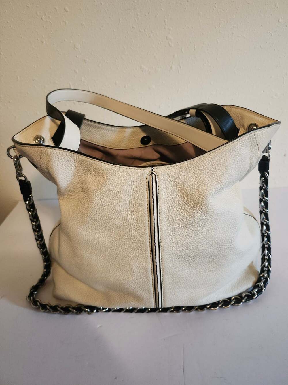 Michael Kors Pebble Leather White and Black Chain Shoulder Bag